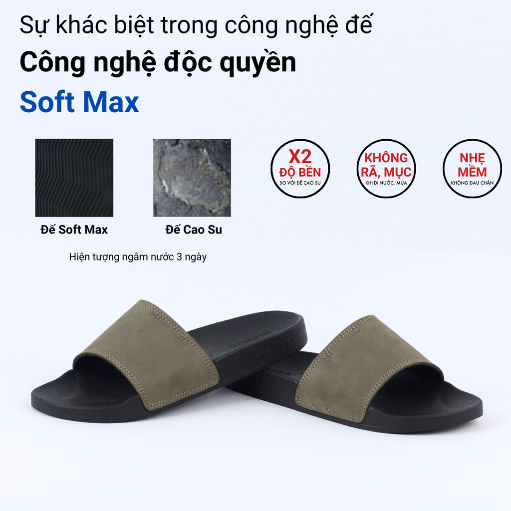 Dép quai ngang da bò Rêu da thật HISHOO U114