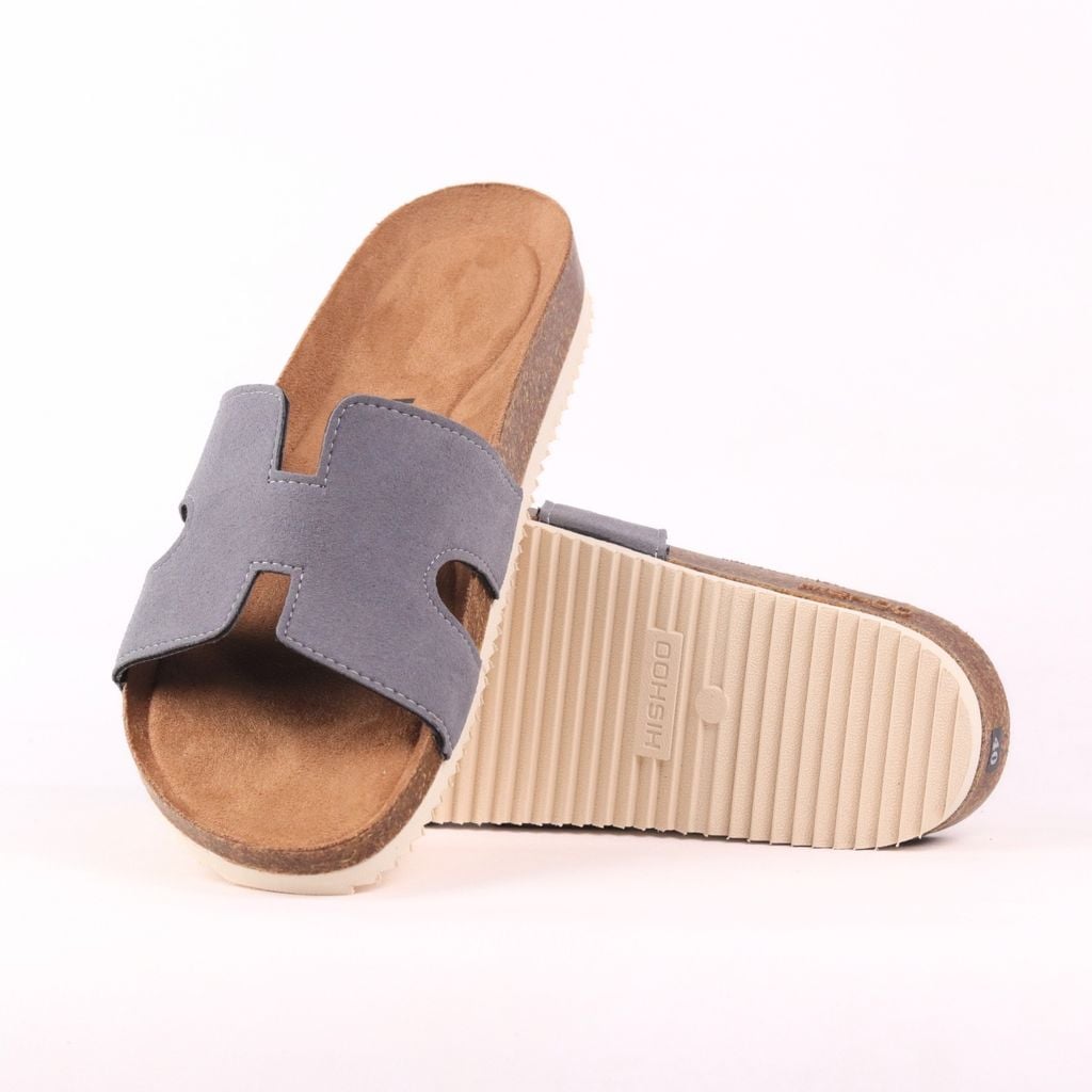 Dép đế trấu birken Chữ H da lộn premium HISHOO H095