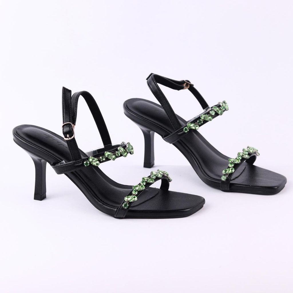 Giày Sandal Cao Gót 7cm Quai Mảnh Đính Đá Hishoo S148
