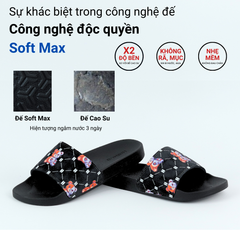 Dép quai ngang da bò Đen+Xanh Dương Gấu Bặm Trợn Monogram HISHOO U113
