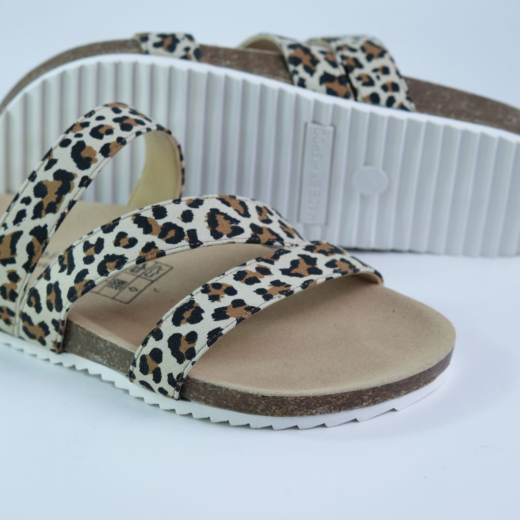 Dép đế trấu birken 3 quai ngang vải canvas HISHOO S112