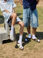 Dép đế trấu birken quai ngang chéo premium HISHOO B096