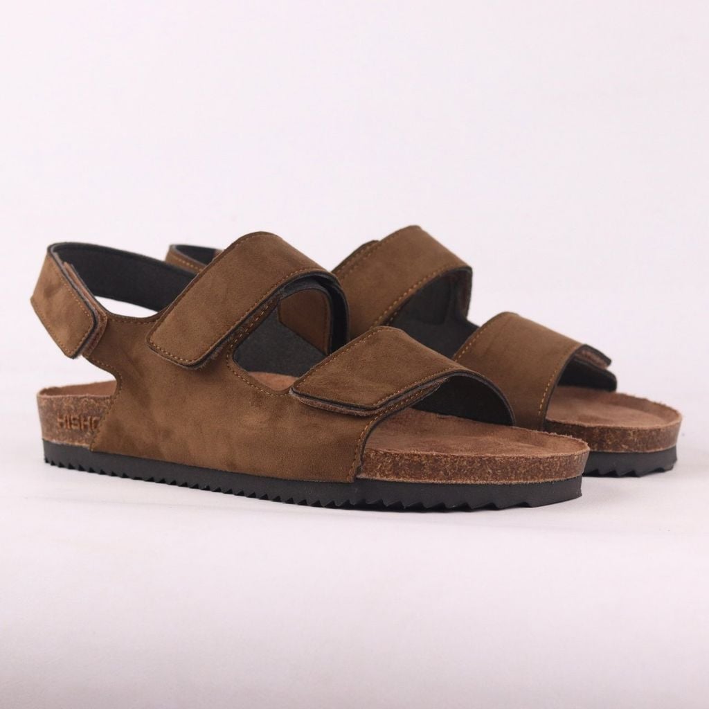 Dép đế trấu birken quai ngang sandal xé dán da lộn premium HISHOO H110