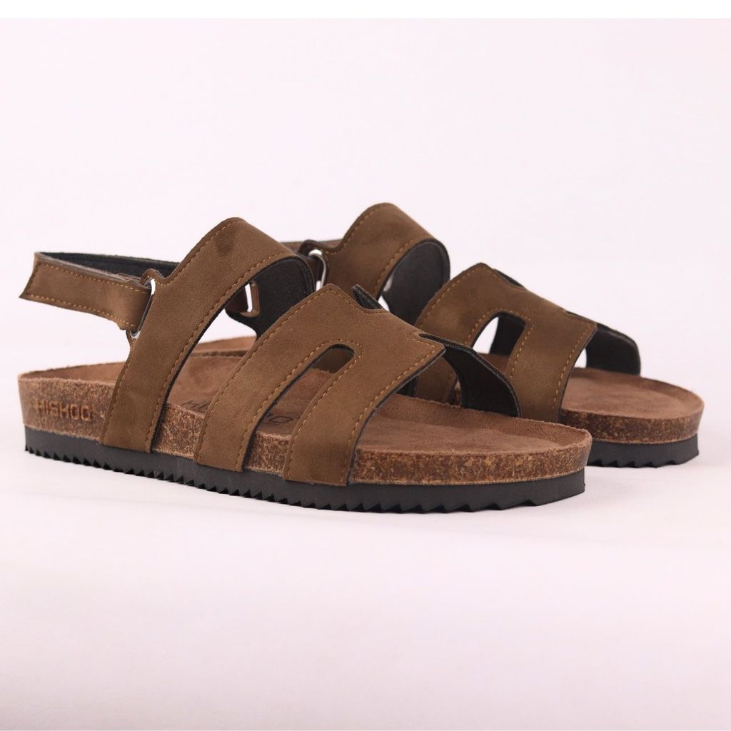 Dép đế trấu birken bé trai bé gái sandal Chữ H da lộn premium HISHOO H115