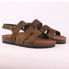 Dép đế trấu birken bé trai bé gái sandal Chữ H da lộn premium HISHOO H115