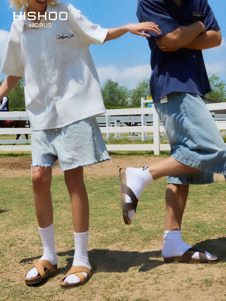 Dép đế trấu birken quai ngang chéo da lộn premium HISHOO H096