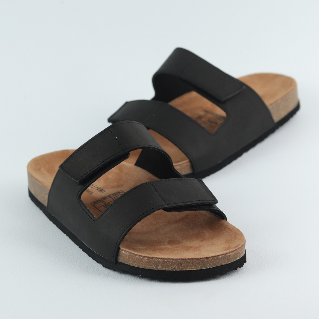 Dép đế trấu birken quai ngang xé dán da bò HISHOO M105