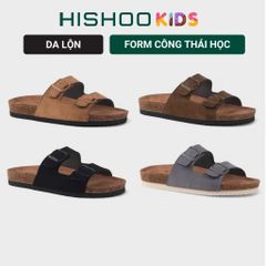 Dép đế trấu birken bé trai bé gái 2 khoá da lộn premium HISHOO H093