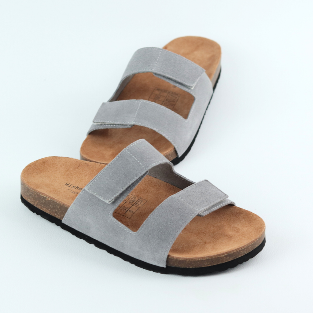 Dép đế trấu birken quai ngang xé dán da lộn HISHOO R105