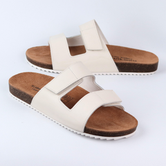 Dép đế trấu birken quai ngang xé dán da bò HISHOO M105