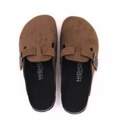 Dép đế trấu sục Boston quai ngang Nâu da lộn HISHOO R109