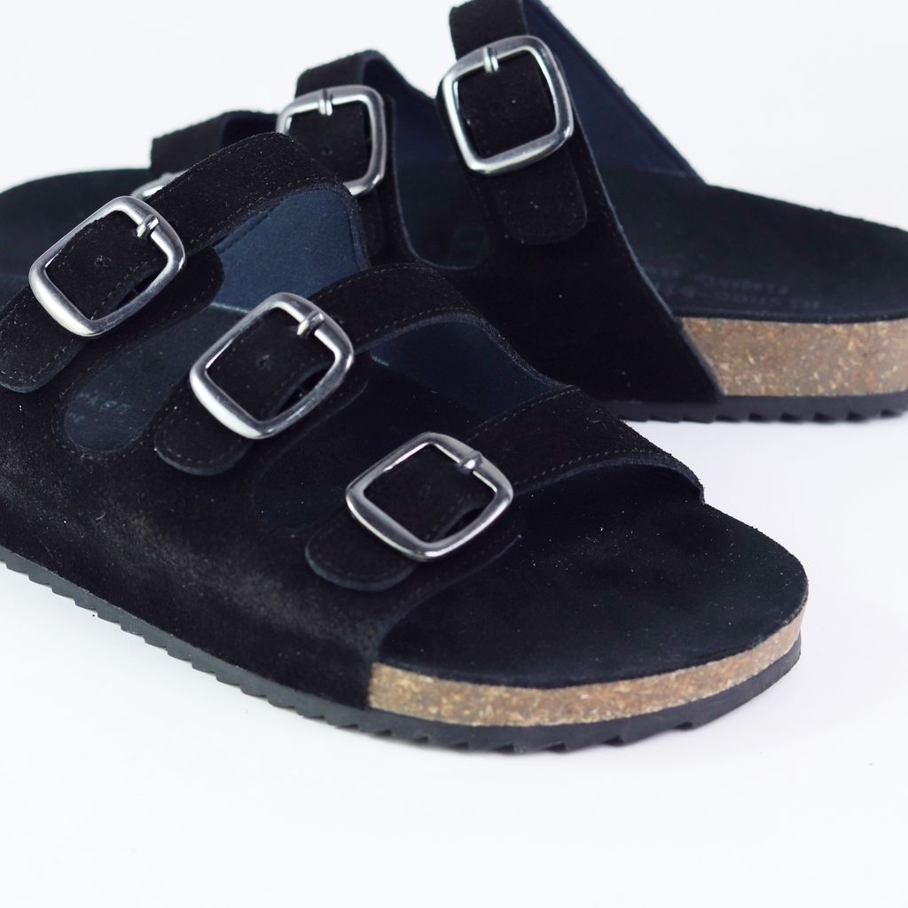 Dép đế trấu birken quai ngang 3 khoá da lộn HISHOO R092