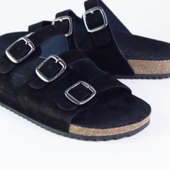 Dép đế trấu birken quai ngang 3 khoá da lộn HISHOO R092