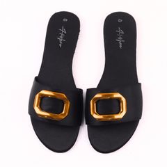 Dép lê nữ quai ngang đính khoá vàng HISHOO S124