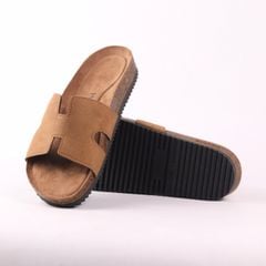 Dép đế trấu birken Chữ H da lộn premium HISHOO H095