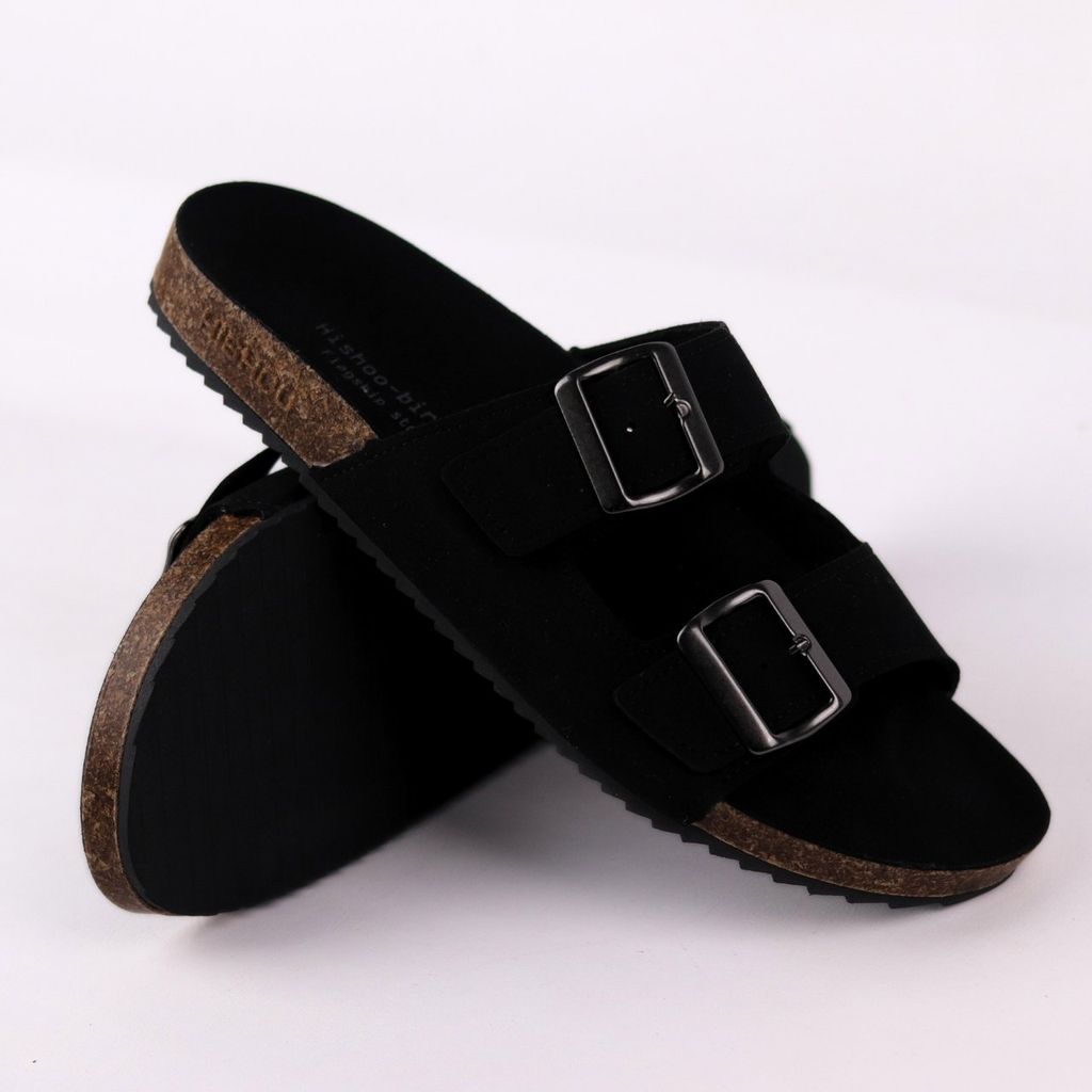 Dép đế trấu birken quai ngang 2 khoá da lộn HISHOO R093