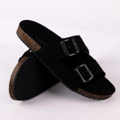 Dép đế trấu birken quai ngang 2 khoá da lộn HISHOO R093