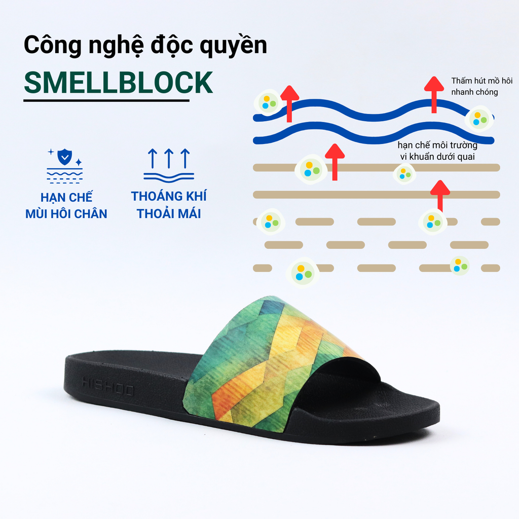 Dép quai ngang da bò In Hình Cầu Vồng Xanh HISHOO U113