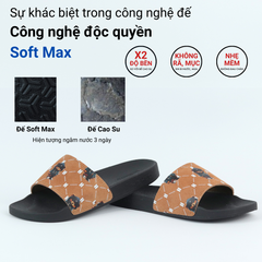 Dép quai ngang da bò lộn Bò+Xám Gấu Bí Lù Monogram HISHOO U113