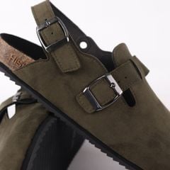 Dép đế trấu Sandal sục Boston Sandal quai ngang Rêu Olive da lộn HISHOO R111
