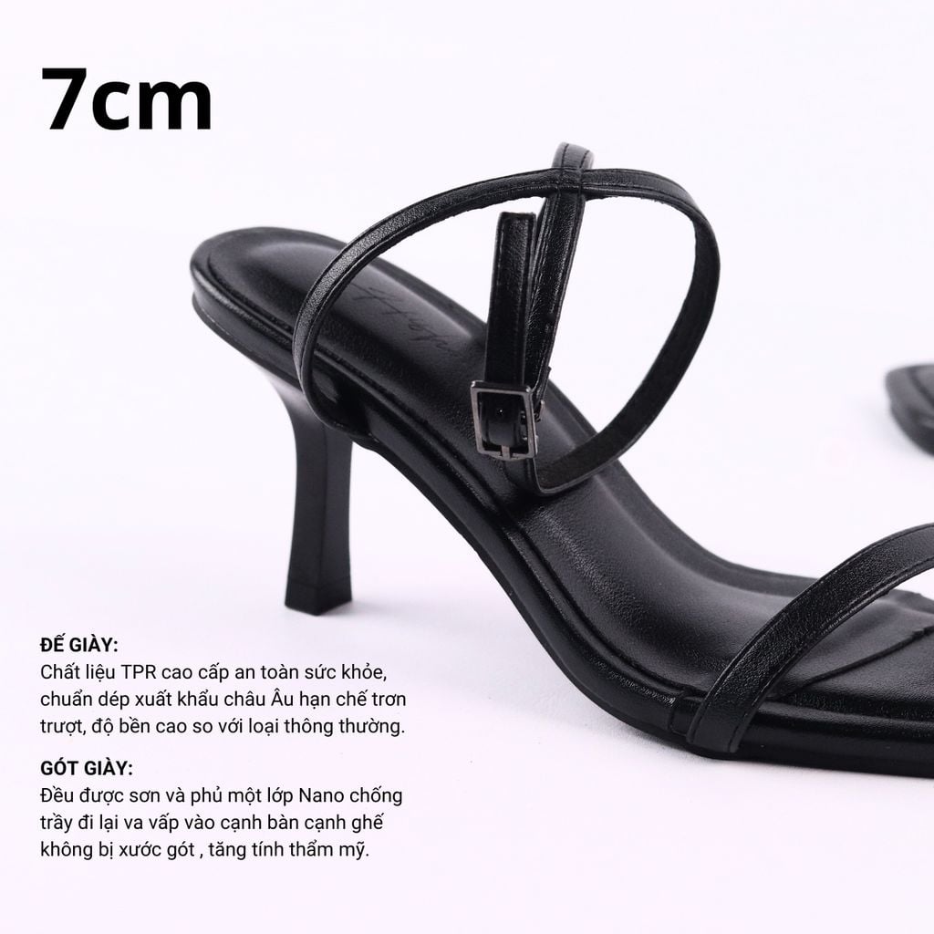 Giày Sandal Cao Gót 7cm Quai Ngang Mảnh Hishoo S150