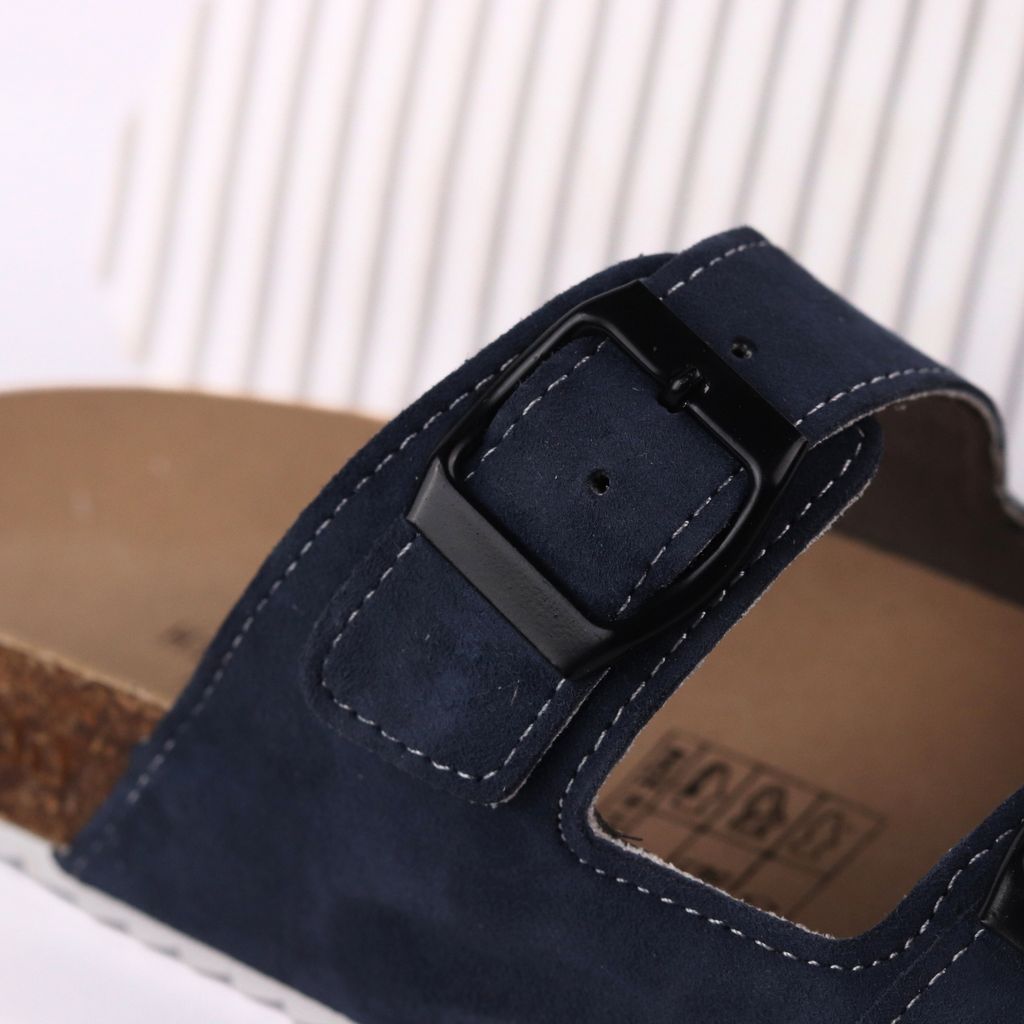 Dép đế trấu birken quai ngang 2 khoá da lộn HISHOO R093