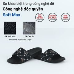 Dép quai ngang da bò lộn Đen+Xanh Dương Gấu Bí Lù Monogram HISHOO U113