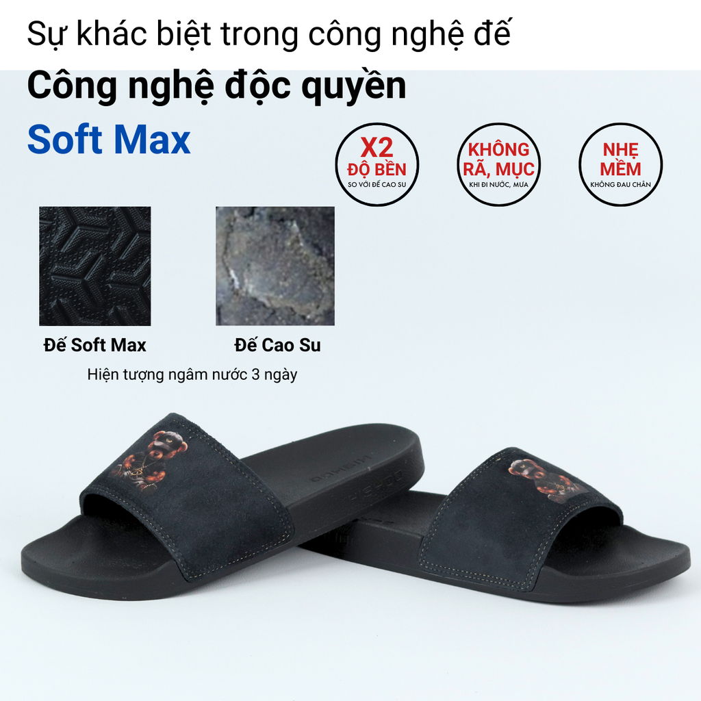 Dép quai ngang da bò lộn Gấu Sáu Bảnh HISHOO U113