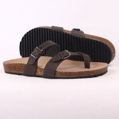 Dép đế trấu birken quai ngang xỏ ngón MẶT ĐEN da bò HISHOO M098