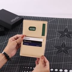 Ví Da Dáng Đứng Nam Nữ Đựng Thẻ [KEM] Alpha Da Bò Phụ Kiện Hishoo V004