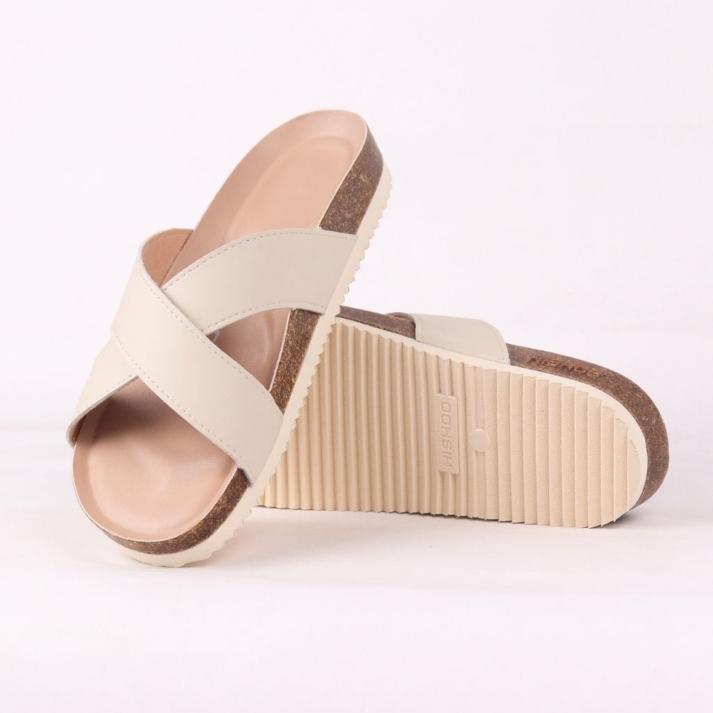 Dép đế trấu birken quai ngang chéo premium HISHOO B096