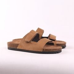 Dép đế trấu birken quai ngang xé dán da lộn premium HISHOO H105