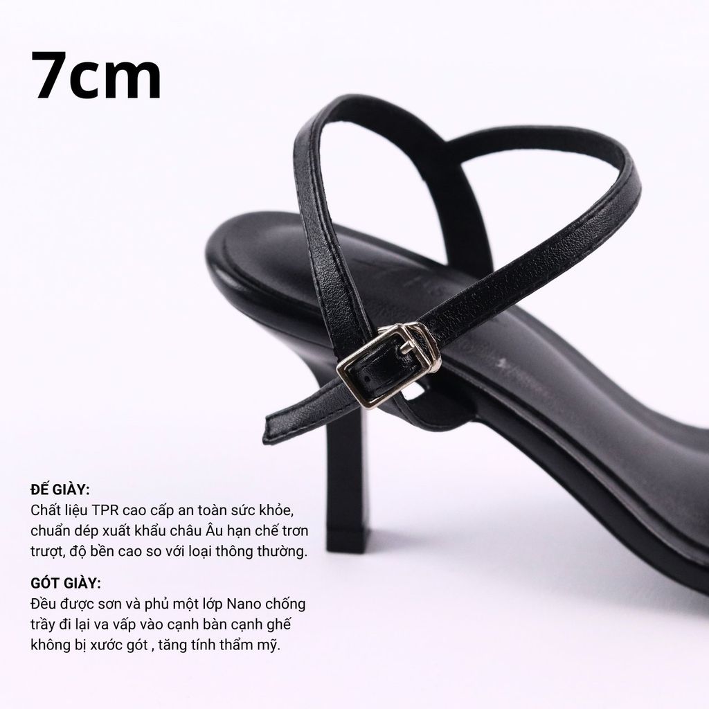 Giày Sandal Cao Gót 7cm Quai Bản Ngang Hishoo S149