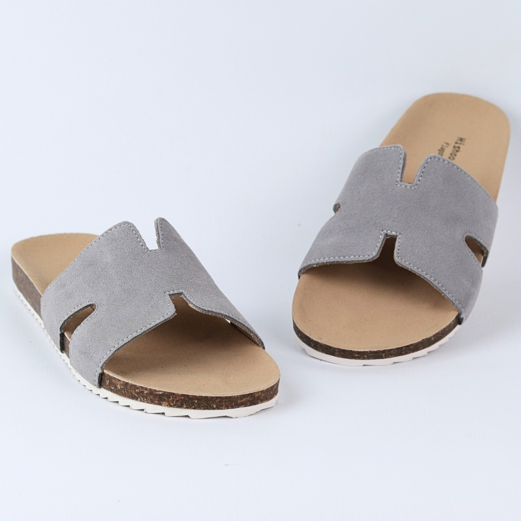 Dép đế trấu birken quai ngang chữ H da lộn HISHOO R095