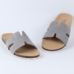 Dép đế trấu birken quai ngang chữ H da lộn HISHOO R095
