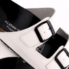 Dép đế trấu birken quai ngang 2 khoá MẶT ĐEN da bò HISHOO M093