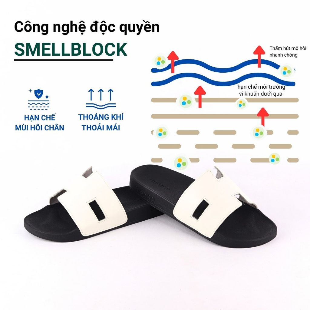 Dép quai ngang Da bò Chữ H HISHOO U114