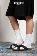 Dép đế trấu birken quai ngang chéo MẶT ĐEN HISHOO S096