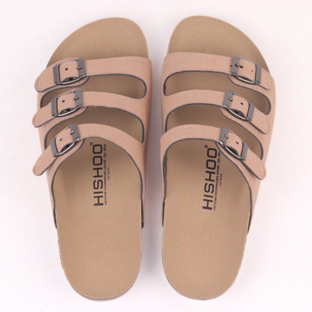 Dép đế trấu birken quai ngang 3 khoá da lộn HISHOO R092
