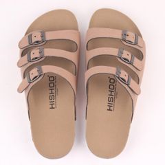 Dép đế trấu birken quai ngang 3 khoá da lộn HISHOO R092