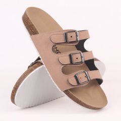 Dép đế trấu birken quai ngang 3 khoá da lộn HISHOO R092