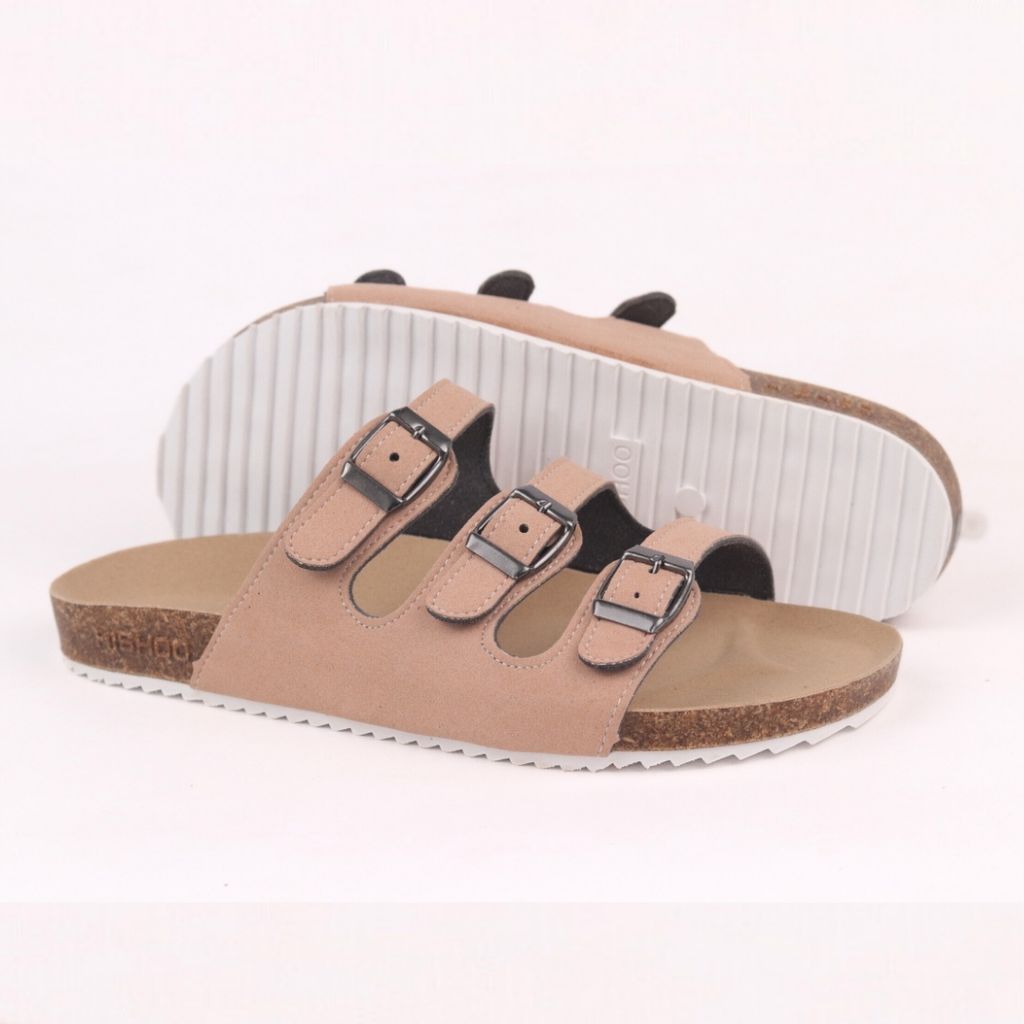 Dép đế trấu birken quai ngang 3 khoá da lộn HISHOO R092