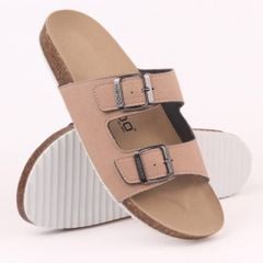 Dép đế trấu birken quai ngang 2 khoá da lộn HISHOO R093