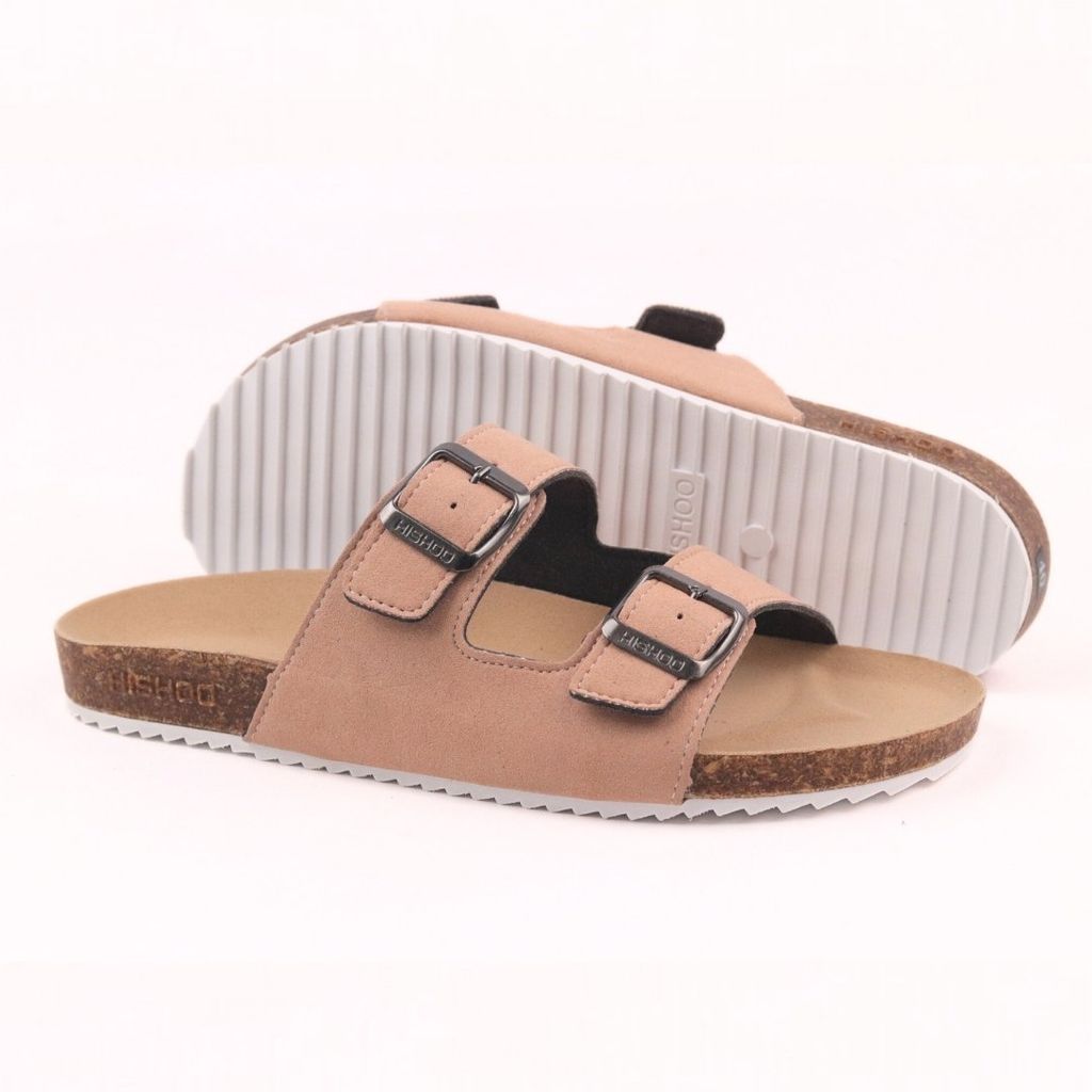 Dép đế trấu birken quai ngang 2 khoá da lộn HISHOO R093