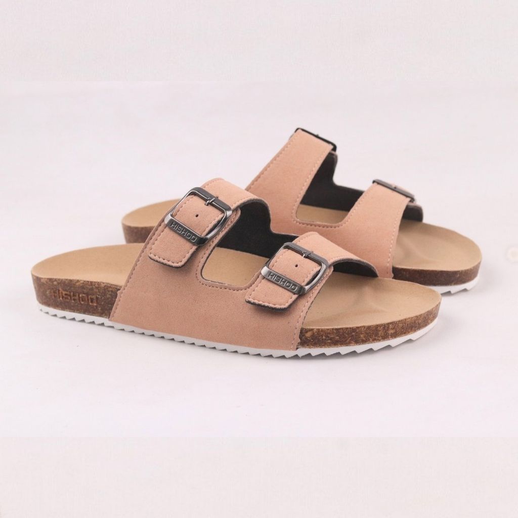 Dép đế trấu birken quai ngang 2 khoá da lộn HISHOO R093