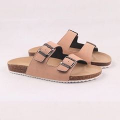 Dép đế trấu birken quai ngang 2 khoá da lộn HISHOO R093