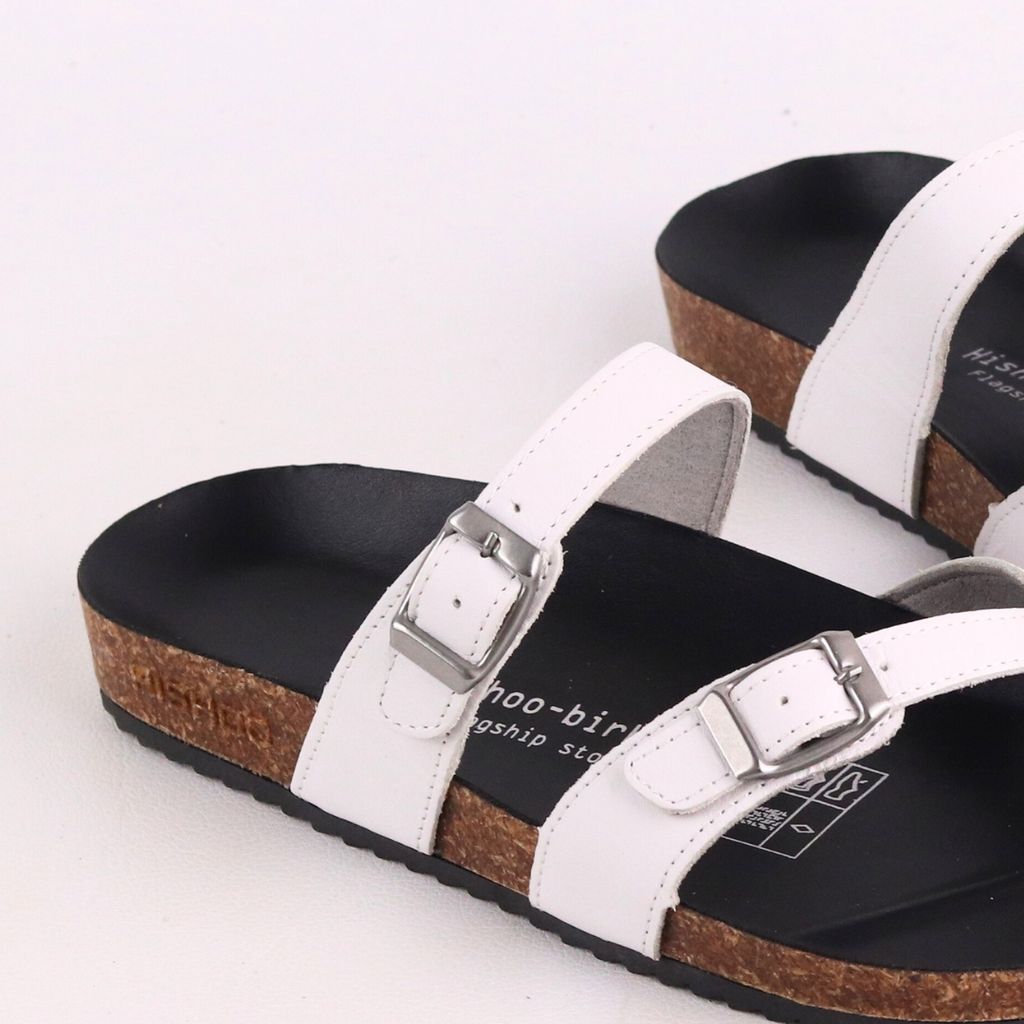 Dép đế trấu birken quai ngang xỏ ngón MẶT ĐEN da bò HISHOO M098