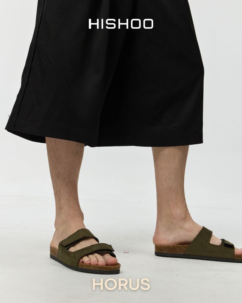 Dép đế trấu birken quai ngang xé dán da lộn premium HISHOO H105