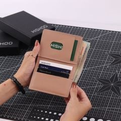 Ví Da Dáng Đứng Nam Nữ Đựng Thẻ [HỒNG KEM] Alpha Da Bò Phụ Kiện Hishoo V004