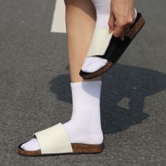 Dép đế trấu birken quai ngang Xé Dán da lộn HISHOO R103
